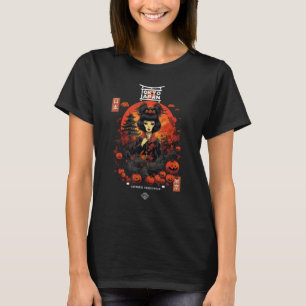 Japanese Geisha In Halloween Pumpkin Tokyo City St T-Shirt
