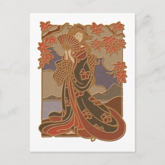 Japanese Geisha in Kimono Asian Bamboo Art Postcard