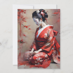Japanese Geisha in Red B Portrait Holiday Card