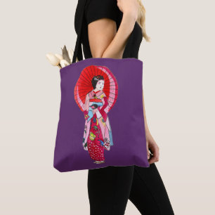 Japanese Geisha in red kimono original art Tote Bag