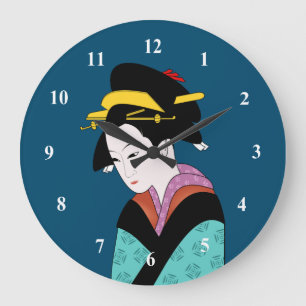Japanese Geisha kimono cute art Large Clock