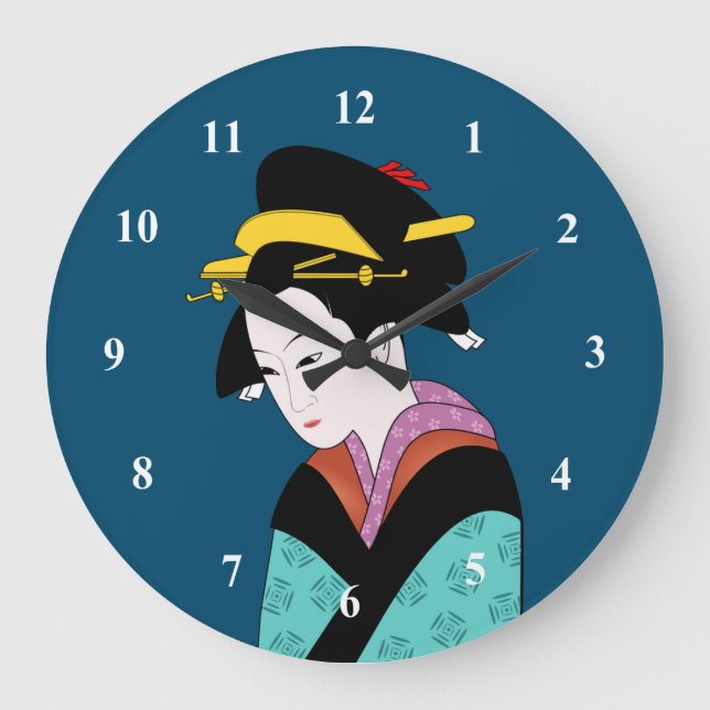 Japanese Geisha kimono cute art Large Clock (Front)