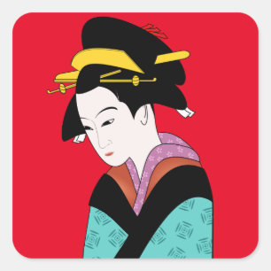 Japanese Geisha kimono cute art Square Sticker