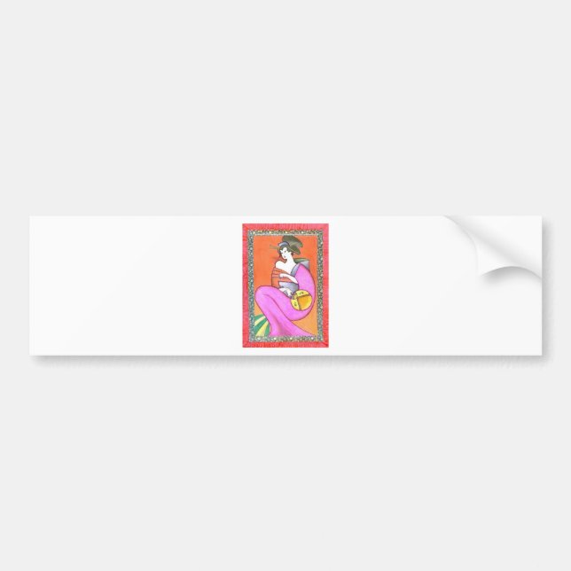 Japanese Geisha Kimono Woman Girl Artwork Painting Bumper Sticker (Front)