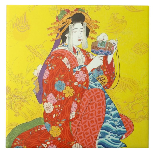 Japanese Geisha Lady Ceramic Tile (Front)