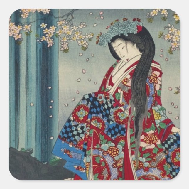 Japanese Geisha Lady Japan Art Cool Classic Square Sticker (Front)