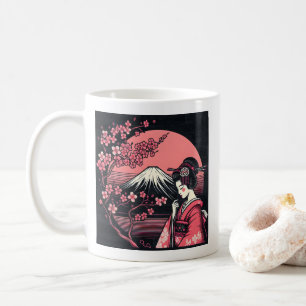 Japanese Geisha Mount Fuji Cherry Blossom Trees Coffee Mug