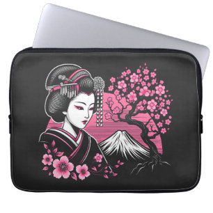 Japanese Geisha Mount Fuji Japanese Cherry Blossom Laptop Sleeve