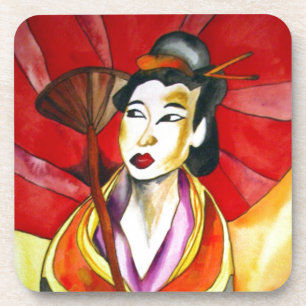Japanese Geisha original art watercolor painting Coaster