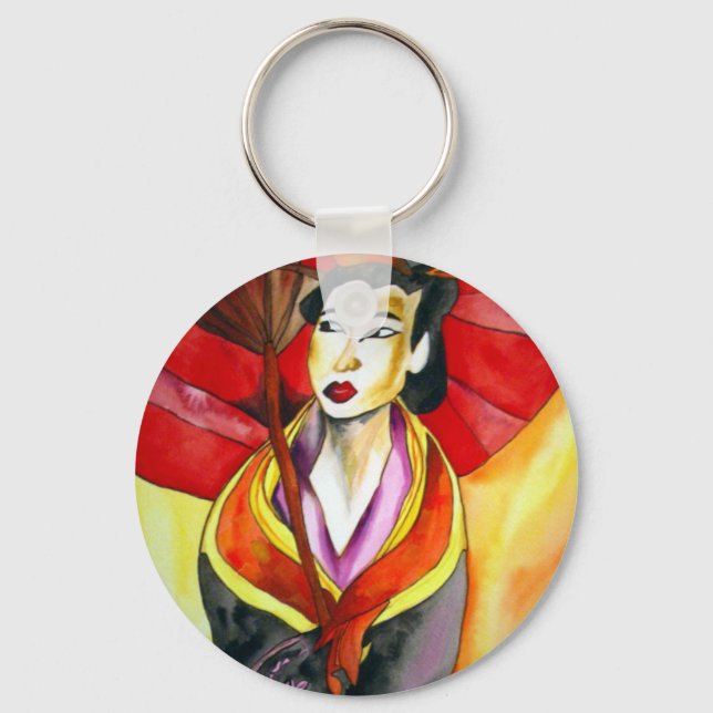 Japanese Geisha original art watercolor painting Key Ring (Front)