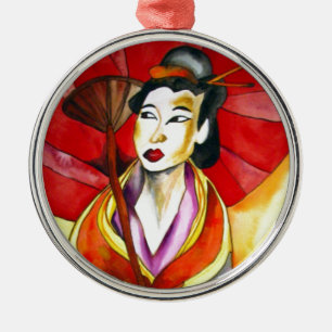 Japanese Geisha original art watercolor painting Metal Tree Decoration