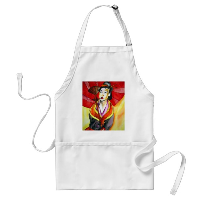 Japanese Geisha original art watercolor painting Standard Apron (Front)
