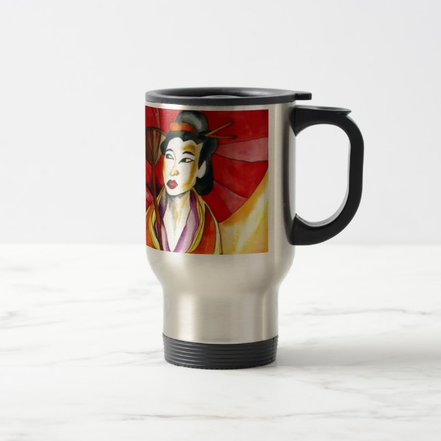 Japanese Geisha original art watercolor painting Travel Mug (Right)