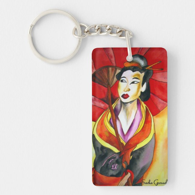 Japanese Geisha original watercolor art painting Key Ring (Front)