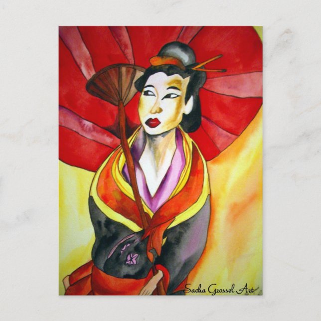 Japanese Geisha original watercolor art painting Postcard (Front)