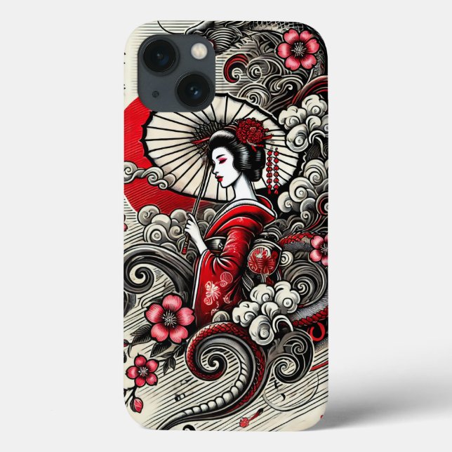 Japanese Geisha Phone Case - Elegant Art Design (Back)