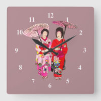 Japanese Geisha pink kimono cute art