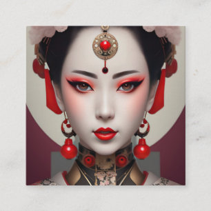 Japanese Geisha Portrait Square Business Card