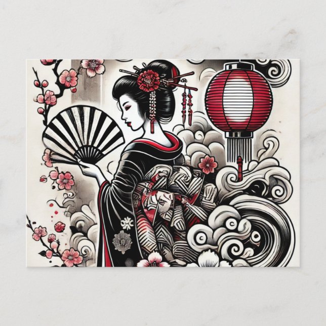 Japanese Geisha Postcard - Elegant Art (Front)