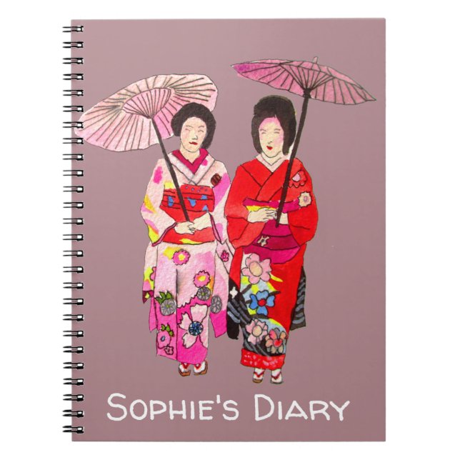Japanese Geisha red kimono cute art diary Notebook (Front)