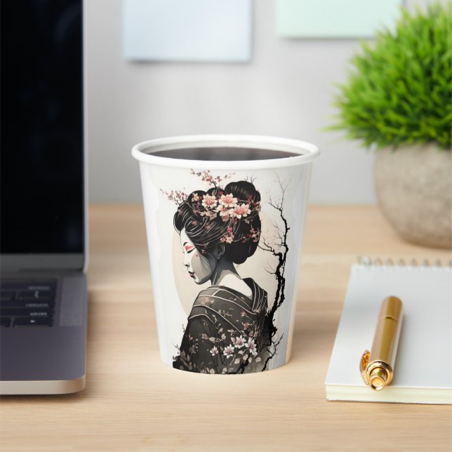Japanese Geisha Sakura Floral Party Design -  Paper Cups (Insitu)