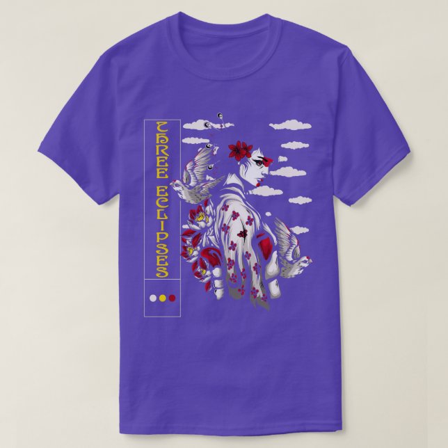 Japanese Geisha Sparrows Birds  Futurism Outrun St T-Shirt (Design Front)