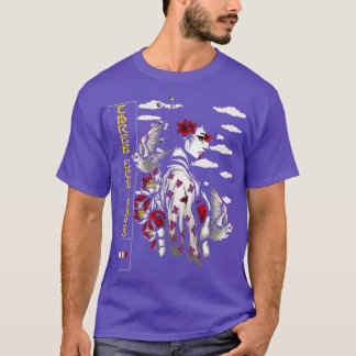 Japanese Geisha Sparrows Birds  Futurism Outrun St T-Shirt