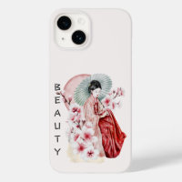 Japanese Geisha Watercolor with Kimono and Sakura