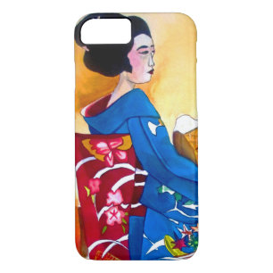 Japanese Geisha with blue kimono iPhone 8/7 Case