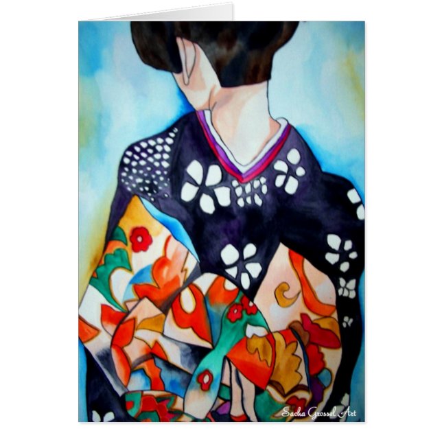 Japanese Geisha with blue kimono original art (Front)