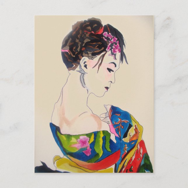 Japanese Geisha with blue kimono Postcard (Front)