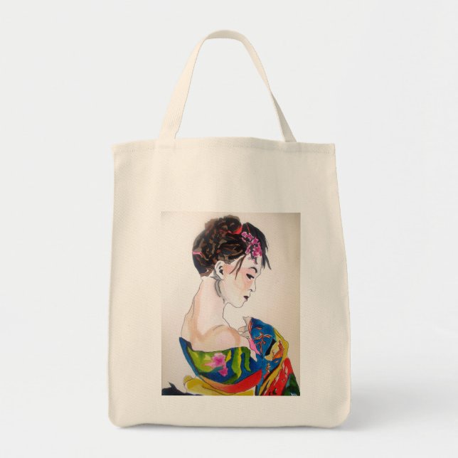 Japanese Geisha with blue kimono Tote Bag (Front)