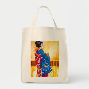 Japanese Geisha with blue kimono Tote Bag