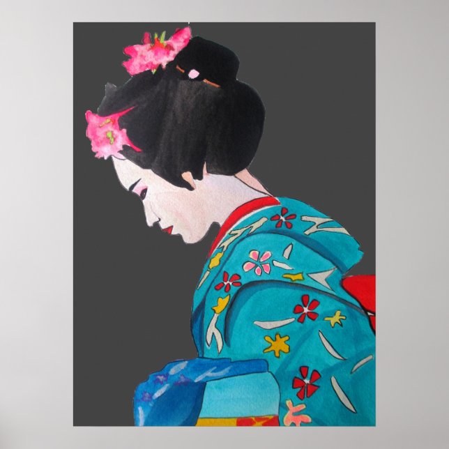 Japanese Geisha with Cherry Blossoms fine art Poster (Front)