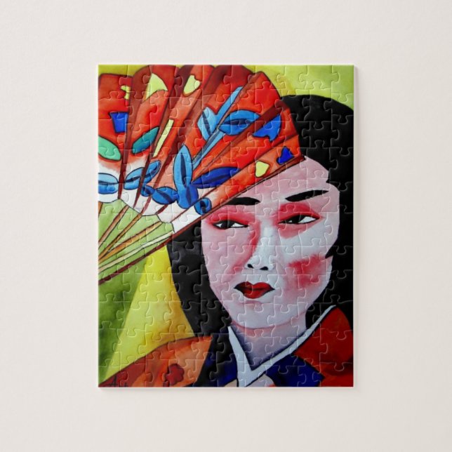 japanese Geisha with fan original art painting Jigsaw Puzzle (Vertical)