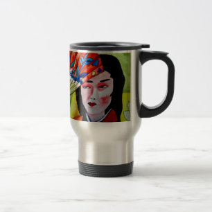 japanese Geisha with fan original art painting Travel Mug