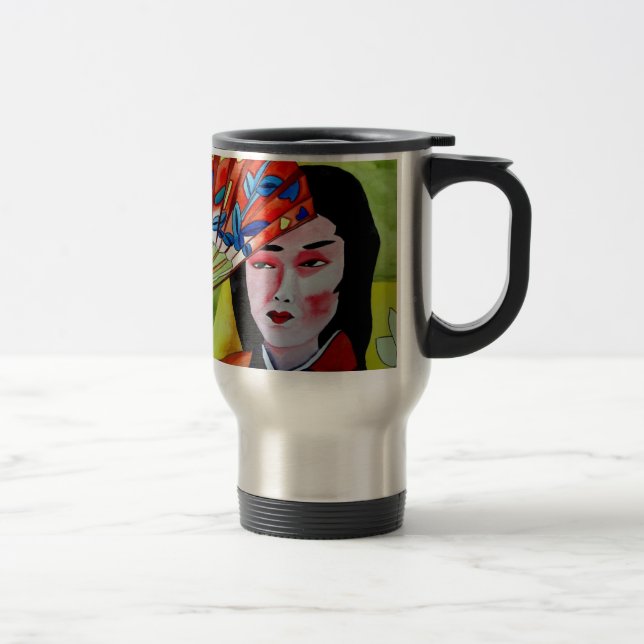 japanese Geisha with fan original art painting Travel Mug (Right)