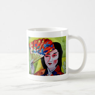 Japanese Geisha with fan original watercolor art Coffee Mug