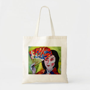 japanese Geisha with fan watercolor original art Tote Bag