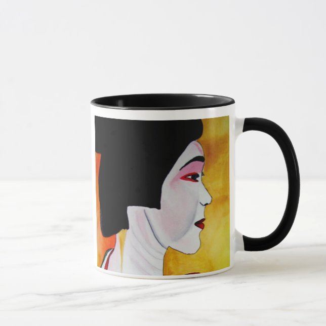 Japanese Geisha with green kimono original art Mug (Right)