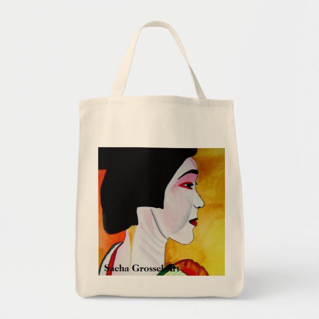 Japanese Geisha with green kimono original art Tote Bag (Front)