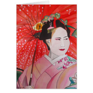 Japanese Geisha with red umbrella original art