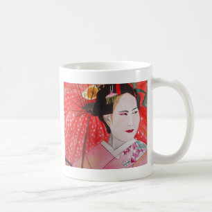 Japanese Geisha with red umbrella original art Coffee Mug