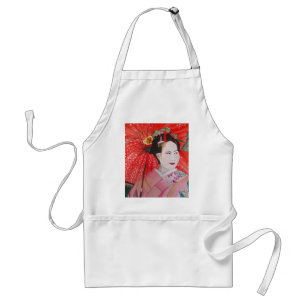Japanese Geisha with red umbrella original art Standard Apron