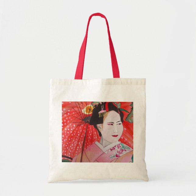 Japanese Geisha with red umbrella original art Tote Bag (Front)