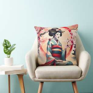 JAPANESE GEISHA WOMAN BEAUTY CHERRY BLOSSOMS  CUSHION