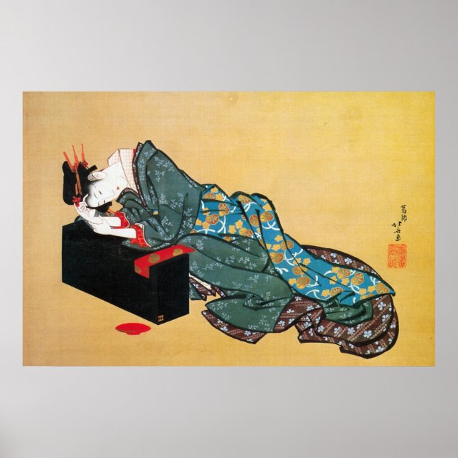 Japanese Geisha Woman, Hokusai, Ukiyo-e Poster (Front)