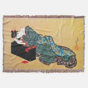 Japanese Geisha Woman, Hokusai, Ukiyo-e Throw Blanket