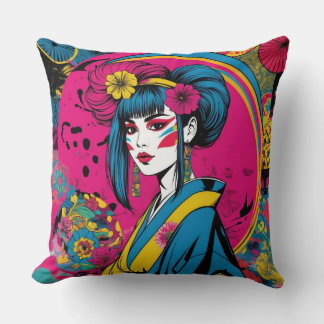 Japanese geisha woman in traditional kimono cushion