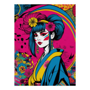 Japanese geisha woman in traditional kimono poster